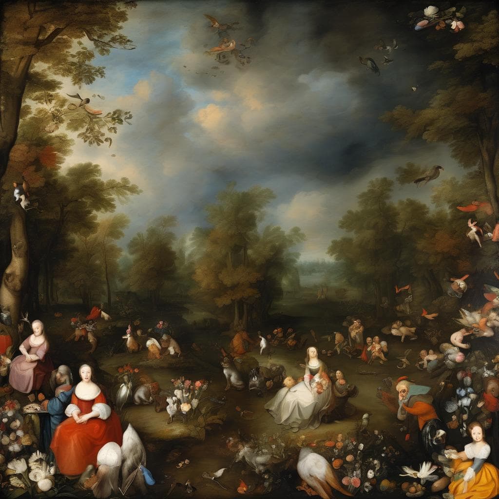 Παραδοσιακή δημιουργία και εξέλιξη στη σύγχρονη τέχνη με πίνακα γεμάτο ζωή και λεπτομέρειες.