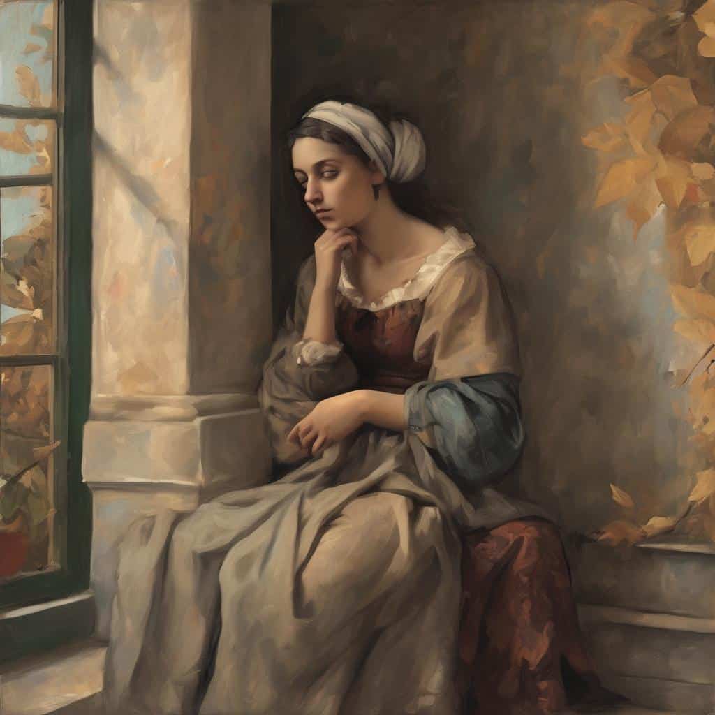 Αντίγραφο εικόνας - Πορτρέτο γυναίκας σε εσωτερικό με ρομαντική ατμόσφαιρα, τέχνη και δημιουργία.